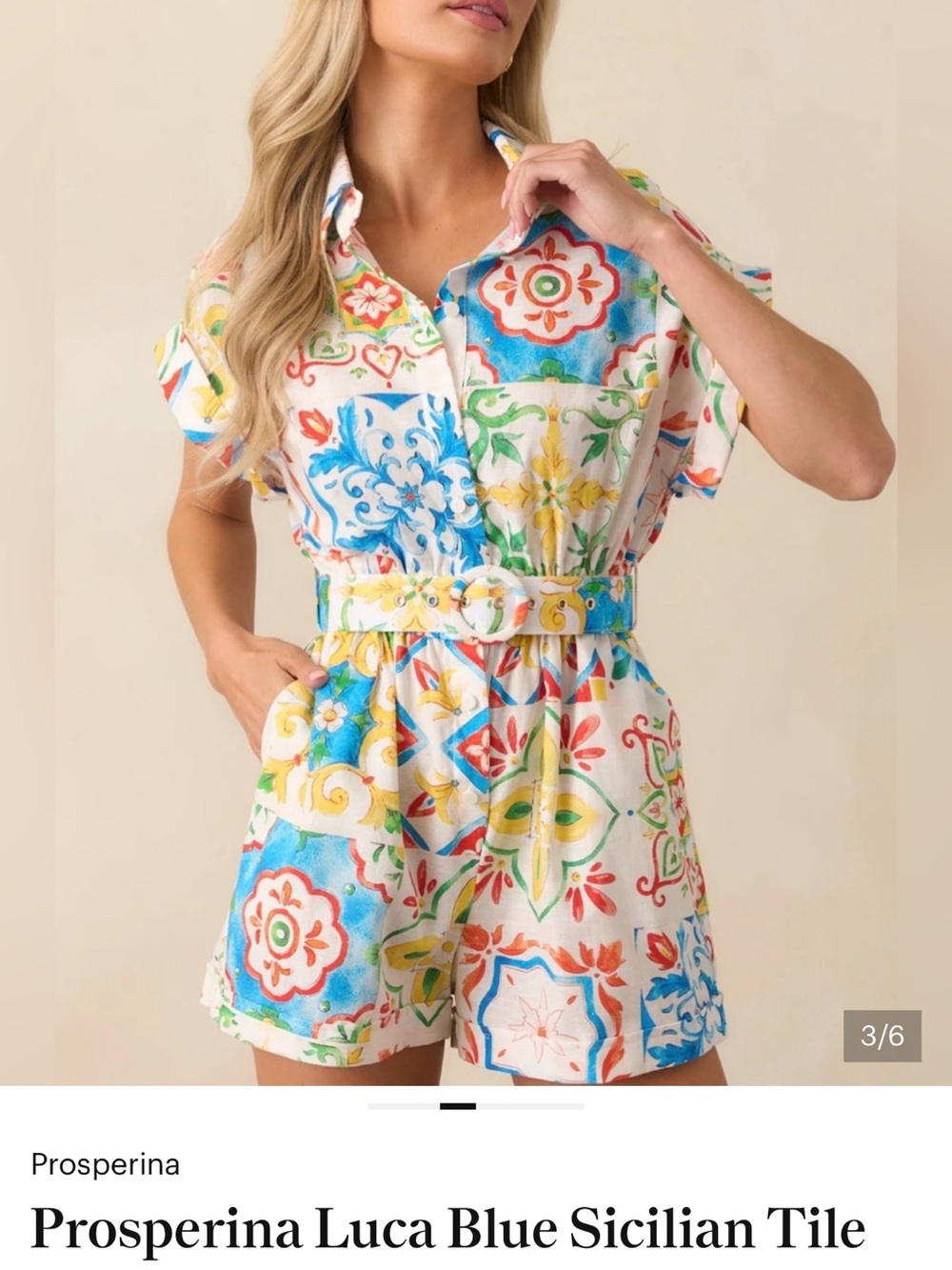 Blue Sicilian Tile Print Women's Romper